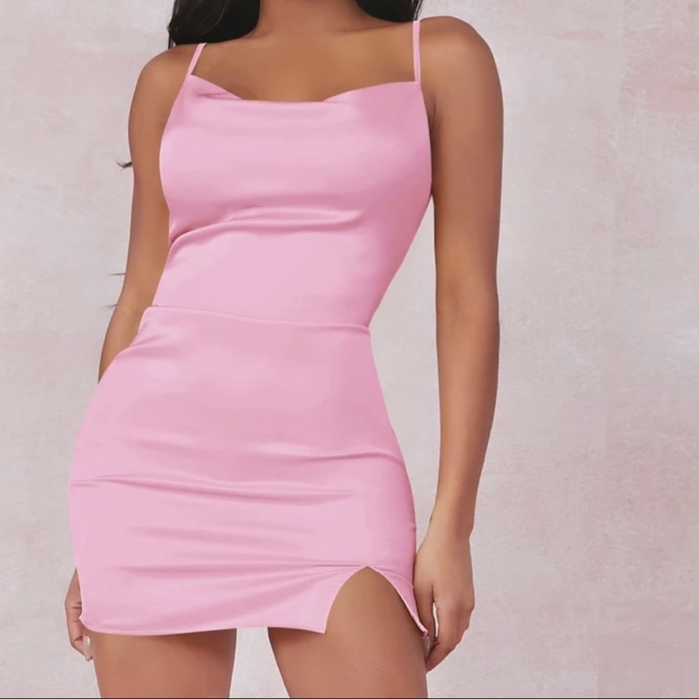 Barbie pink satin mini dress. Size M & L